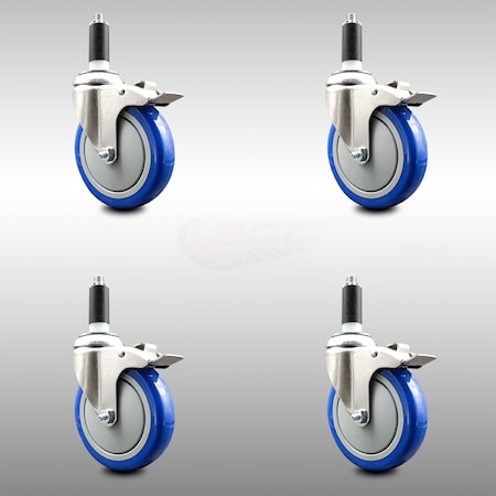 Service Caster 5 Inch 316SS Blue Poly Swivel 1-1/8 Inch Expanding Stem Caster Set Lock Brake SCC-SS316TTLEX20S514-PPUB-BLUE-118-4